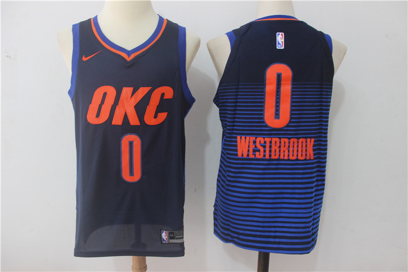 Men Oklahoma City Thunder #0 Russell Westbrook Blue OKC NBA Jerseys
